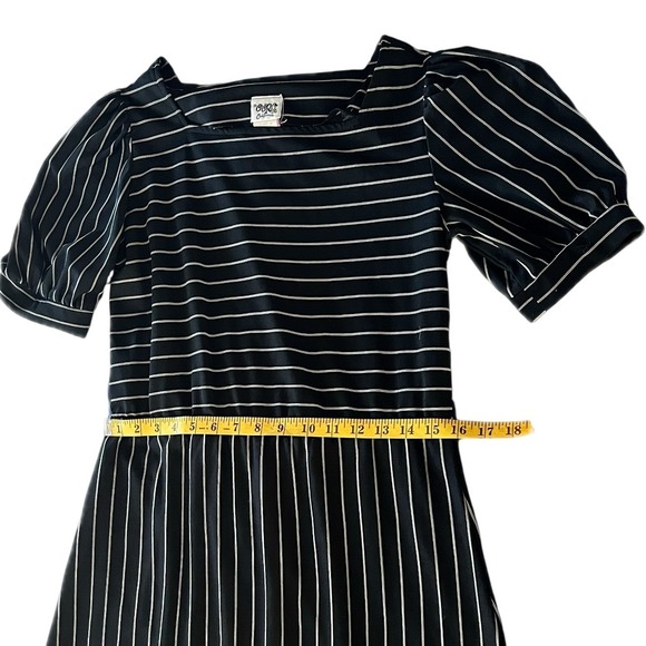 Vintage 70s Oops California Black White Striped Puff Sleeve Midi Dress Sz 11/12 - Picture 5 of 8
